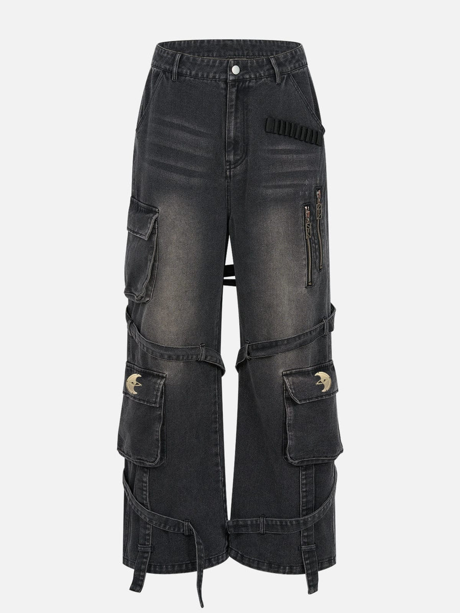 ★OJOS★ Detachable Button Denim Pants 【送料0/関税0】 Eye Of Moon] NEV Detachable Strap Washed Jeans – nevstudio