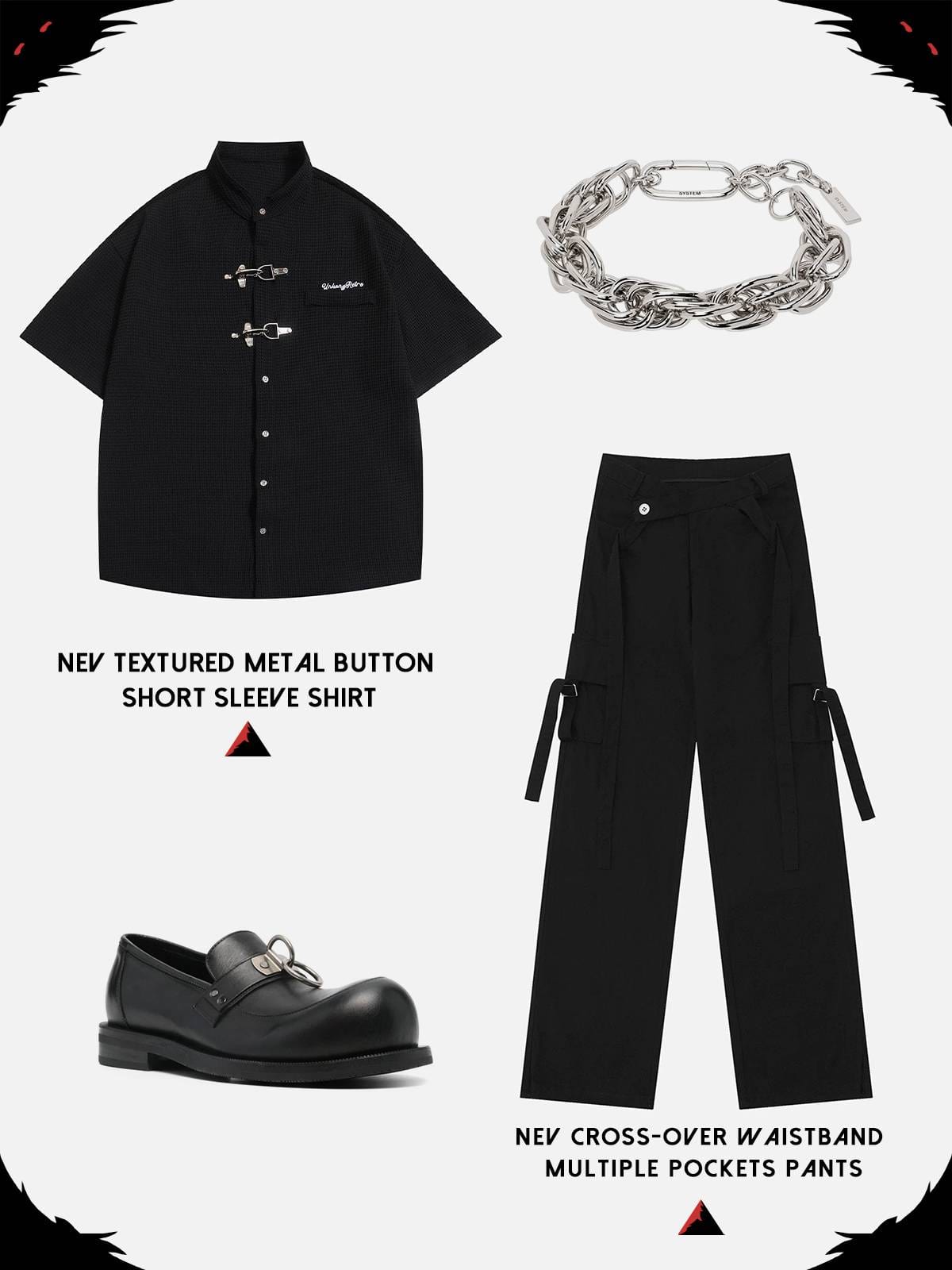 NEV Textured Metal Button Short Sleeve Shirt