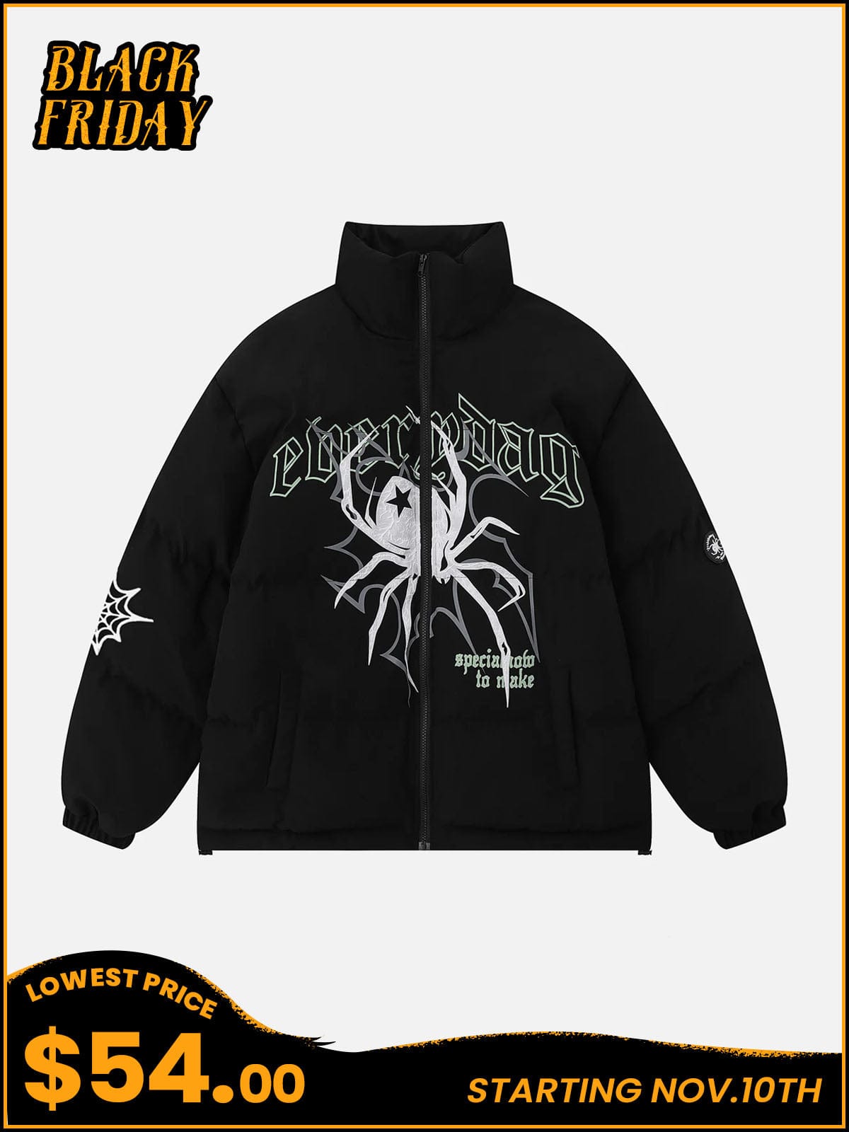 NEV Gothic Letter Spider Print Winter Coat