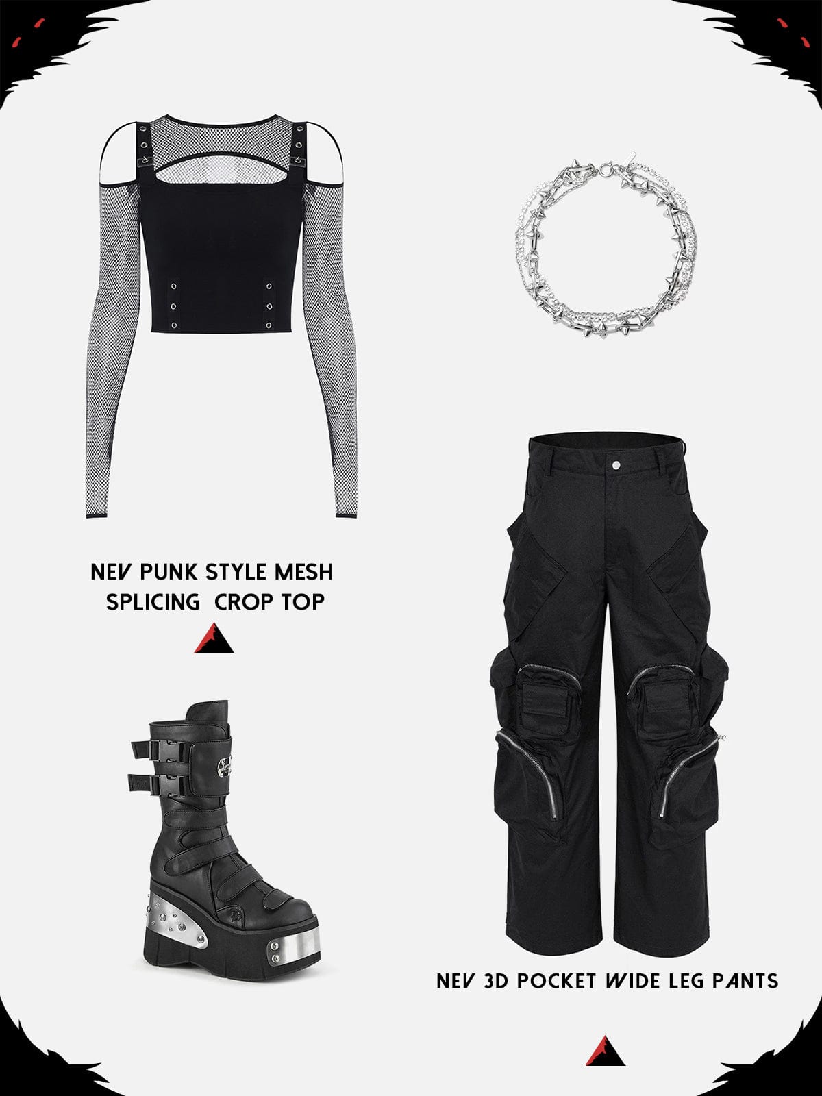 NEV Punk Style Mesh Splicing  Crop Top
