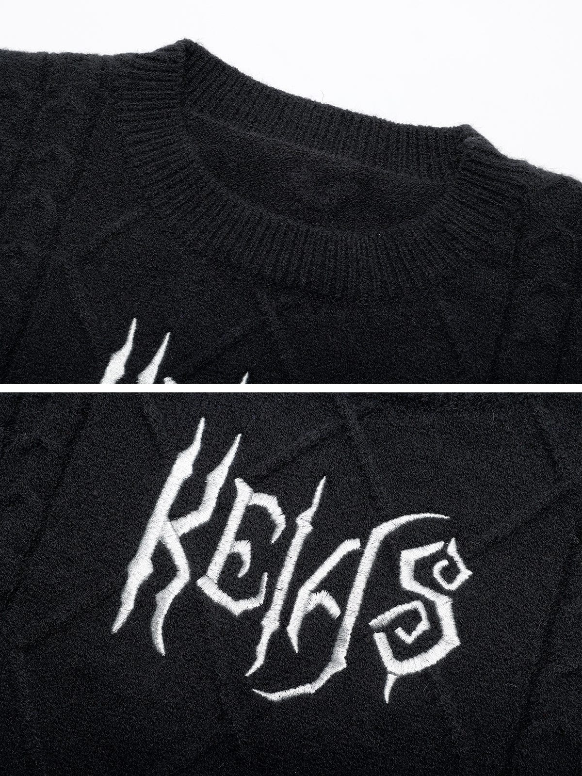 NEV Gothic Letter Knit Cropped Sweater