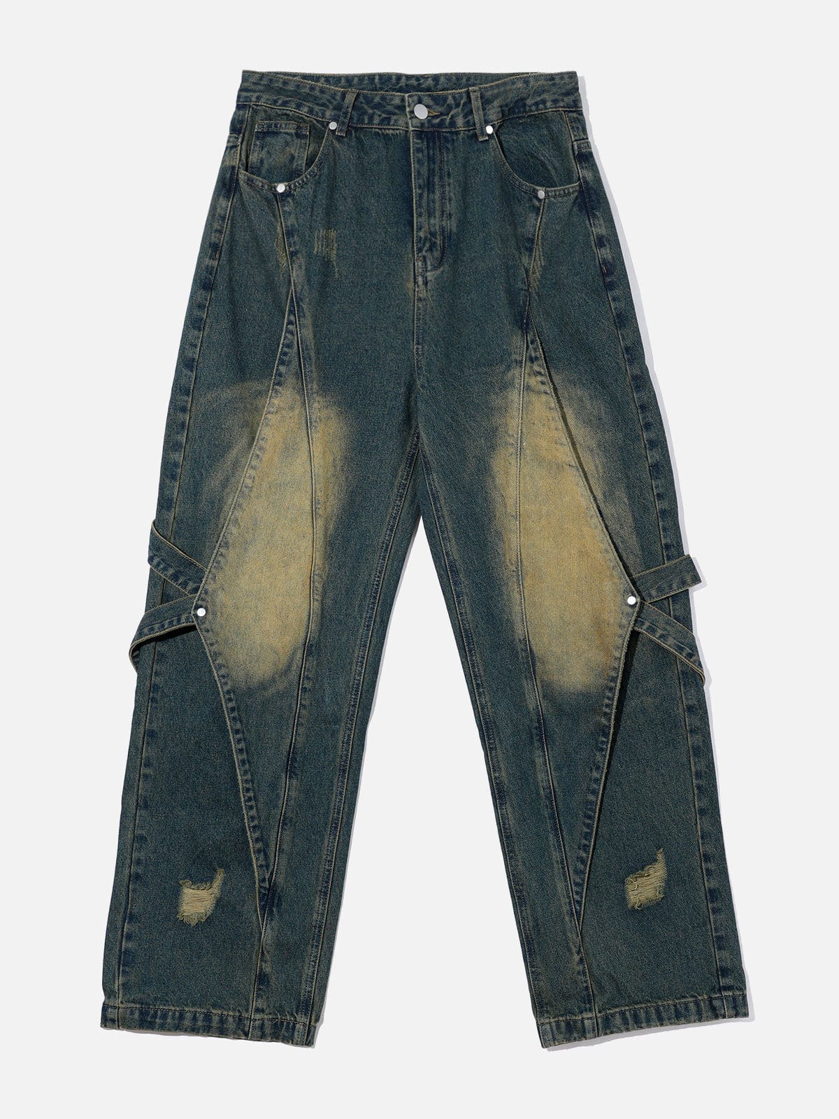 NEV Distressed Washed Stitching Jeans