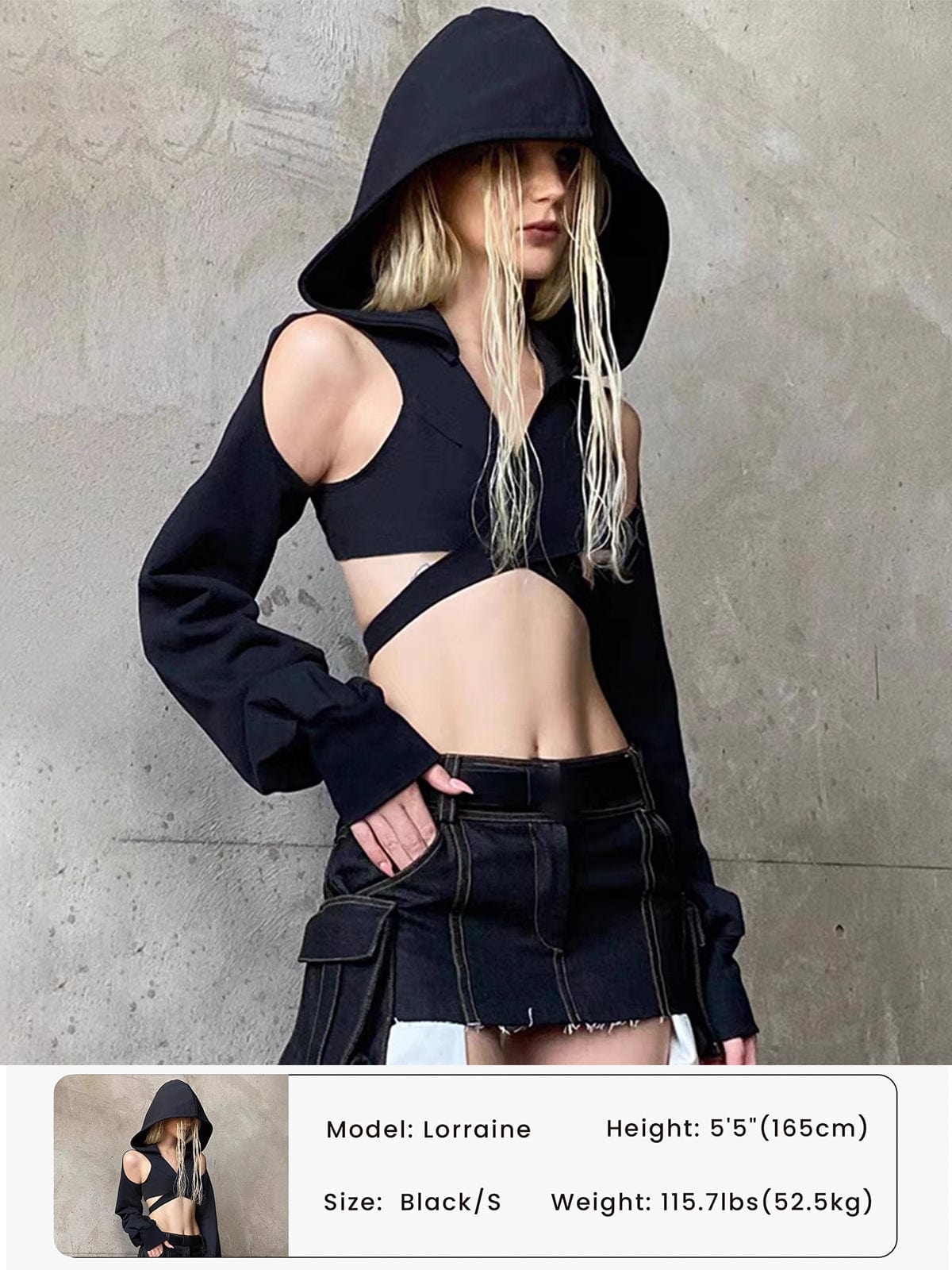 NEV Sexy Cut Out Hooded Long Sleeve Crop Top