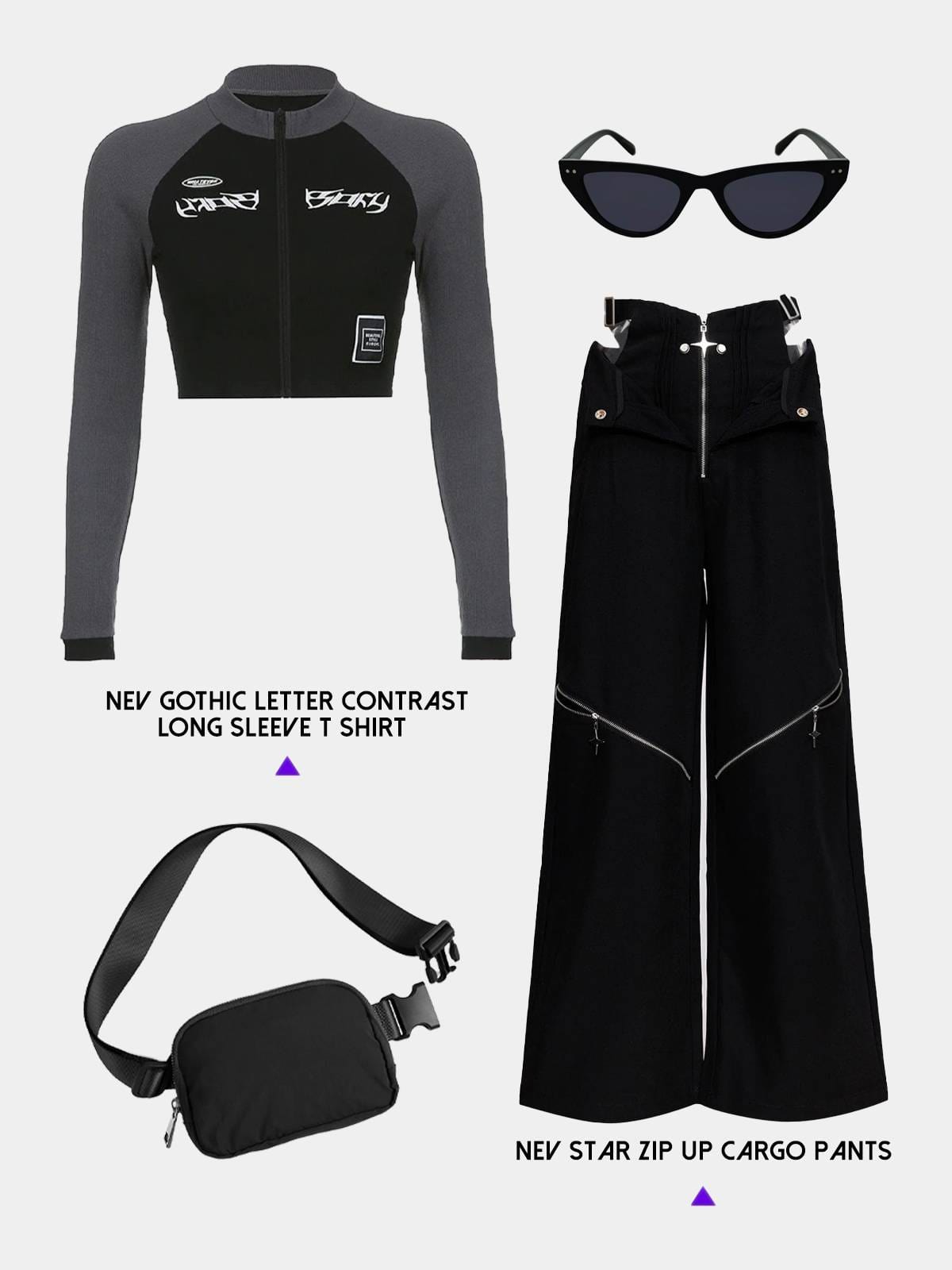 NEV Gothic Letter Contrast Long Sleeve Crop Top