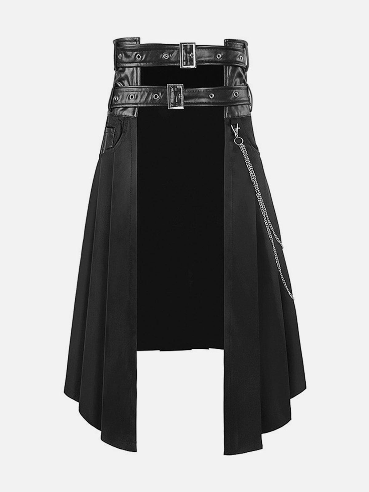 NEV Asymmetric Strappy Chain Pleated Skirt