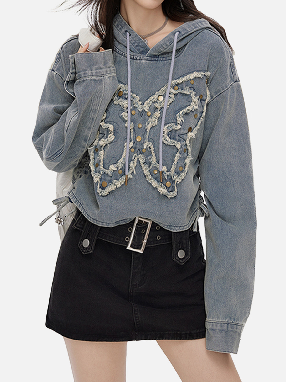 NEV Butterfly Crop Denim Hoodie