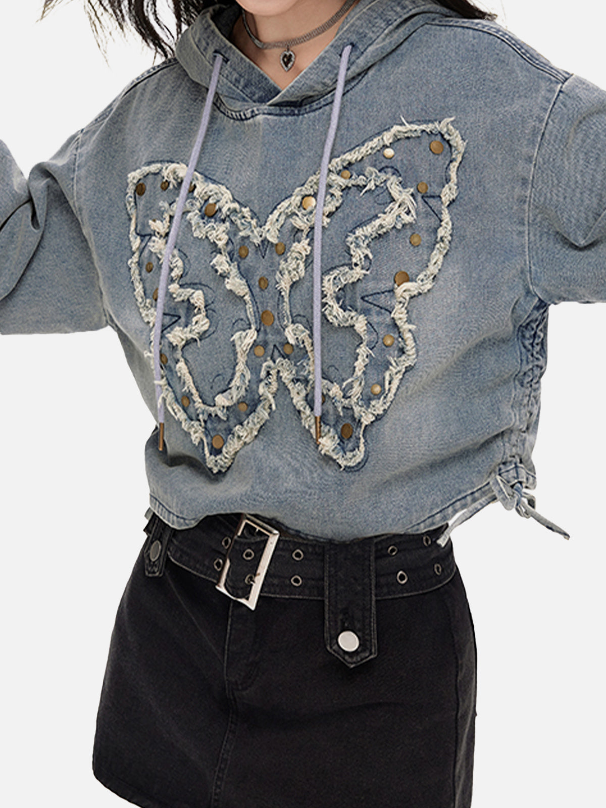 NEV Butterfly Crop Denim Hoodie