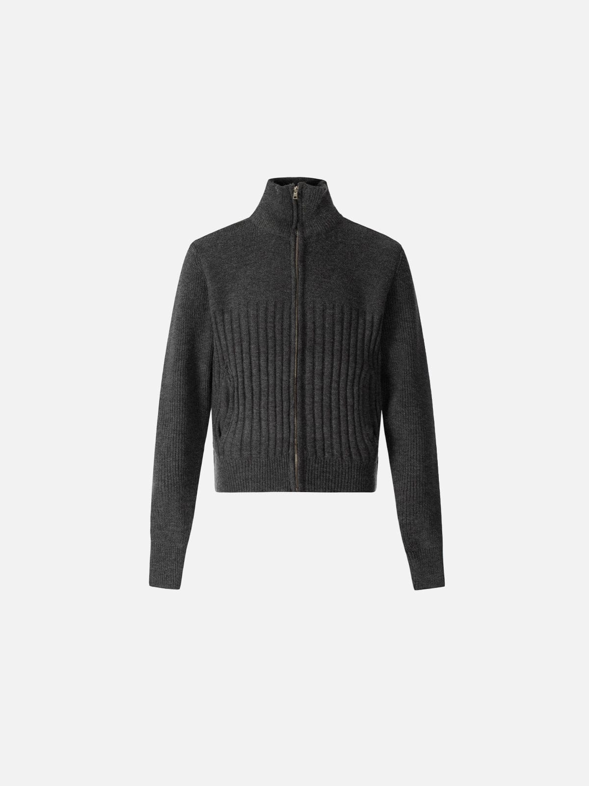 NEV Grey Knit Zip Up Turtleneck Sweater