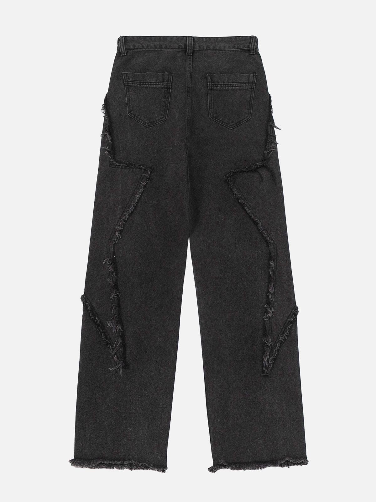 NEV Star Symmetrical Raw Edge Splicing Jeans