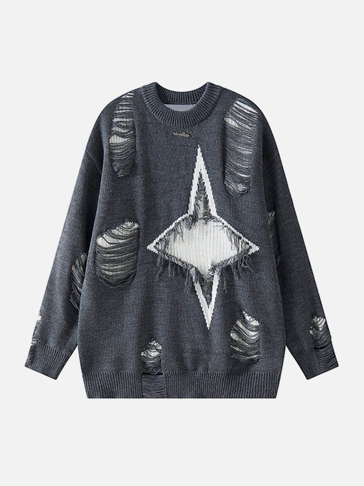 NEV Star Shape Distressed Tassel Sweater
