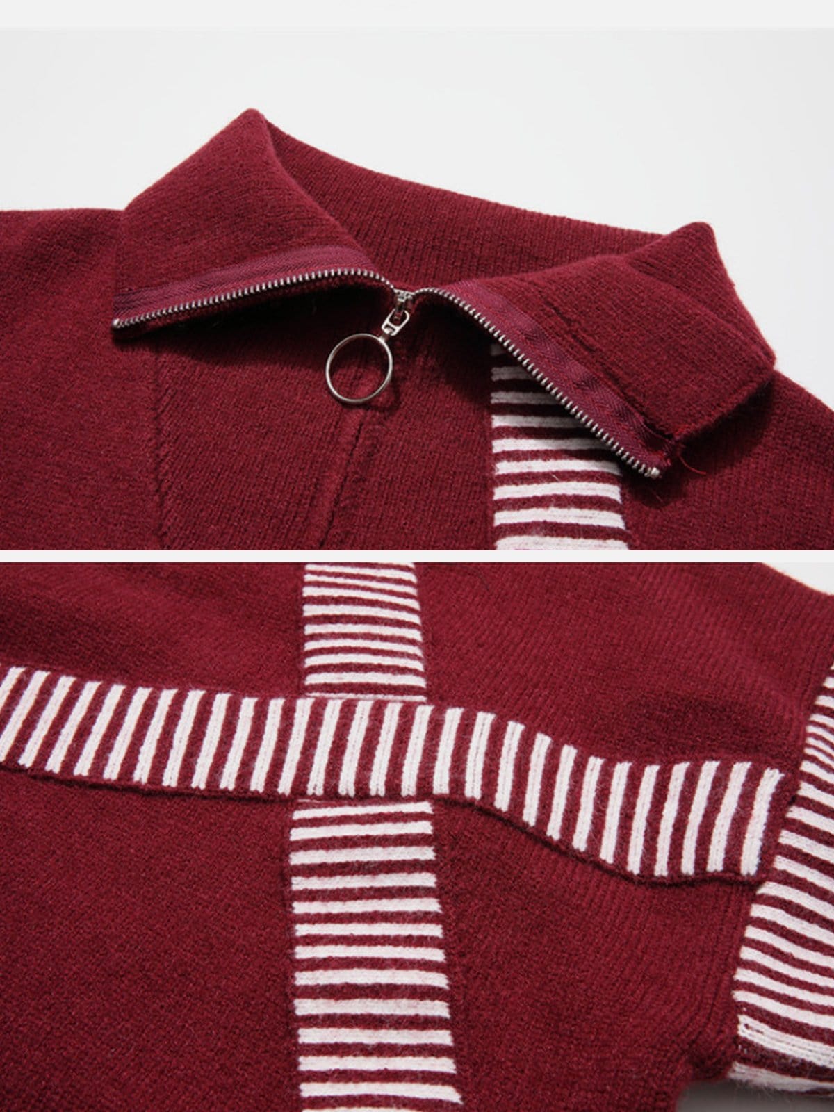 NEV Striped Material Splicing Zip Cardigan Sweater
