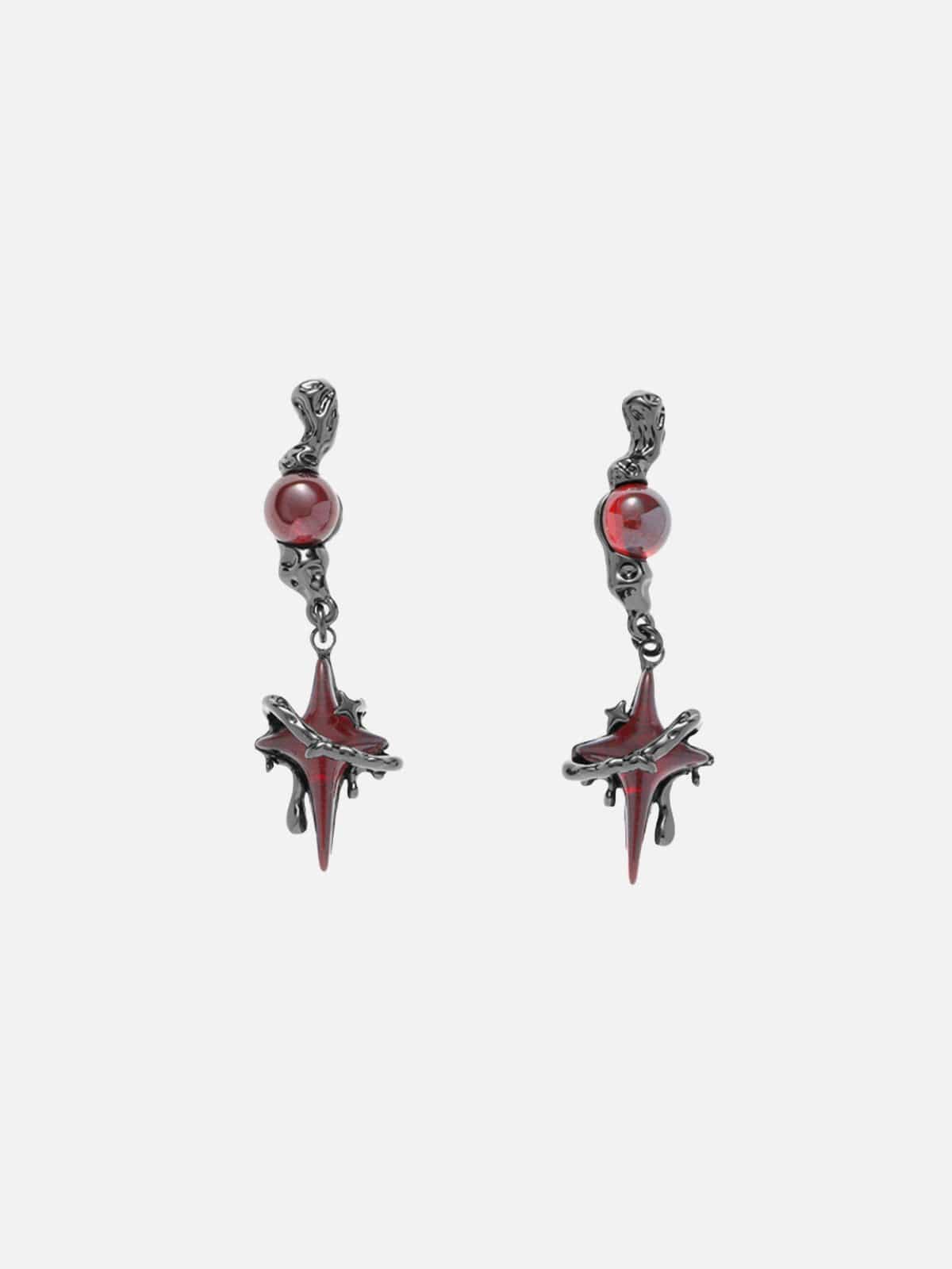 NEV Artificial Ruby Four-Pointed Star Earring