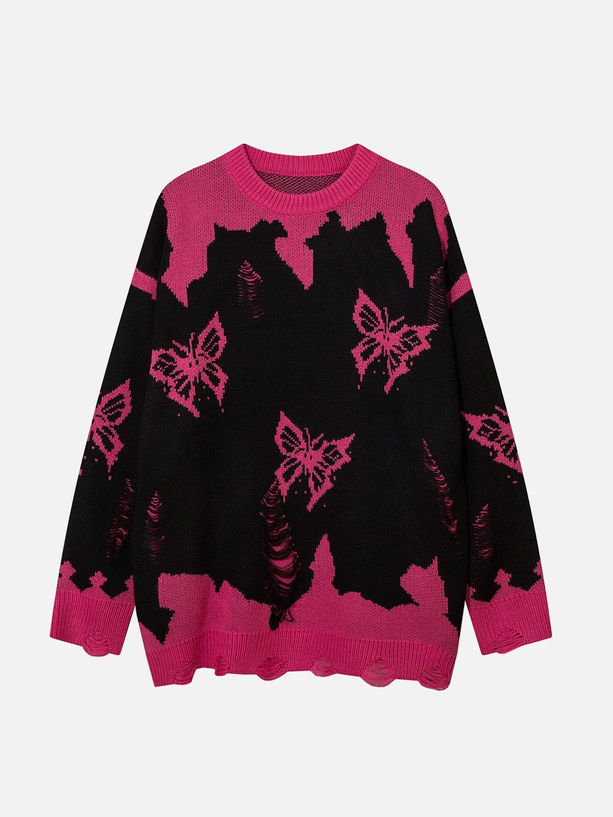 NEV Butterfly Jacquard Distressed Sweater