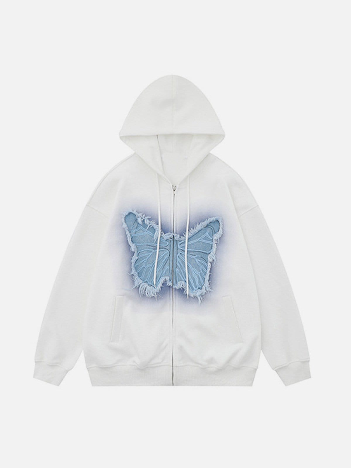 NEV Distressed Butterfly Patch Cardigan Hoodie