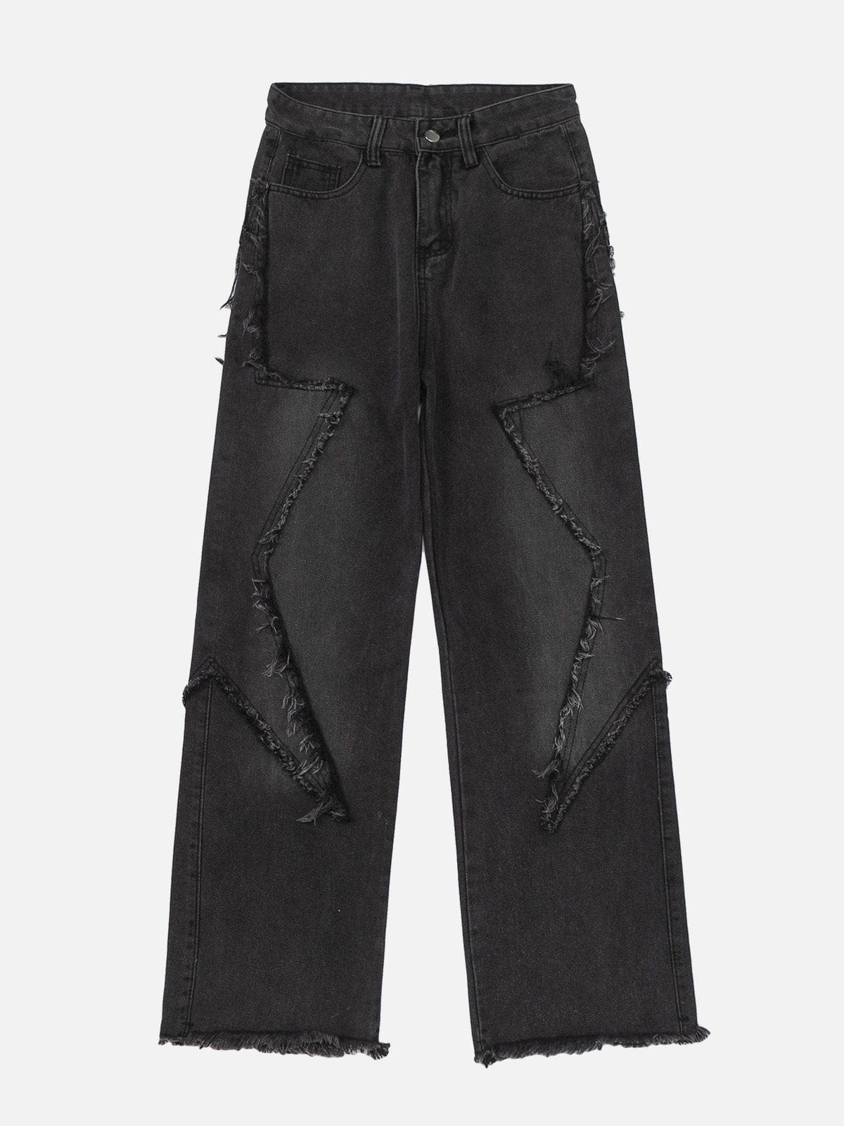 NEV Star Symmetrical Raw Edge Splicing Jeans