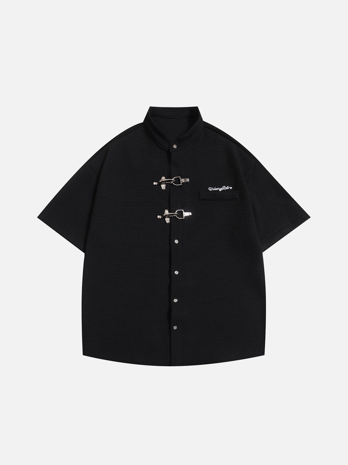NEV Textured Metal Button Short Sleeve Shirt