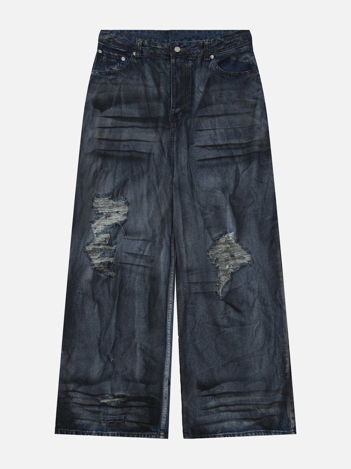 NEV Irregular Holes Pleated Jeans
