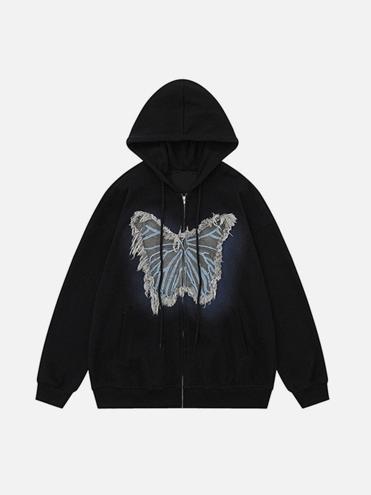 NEV Distressed Butterfly Patch Cardigan Hoodie