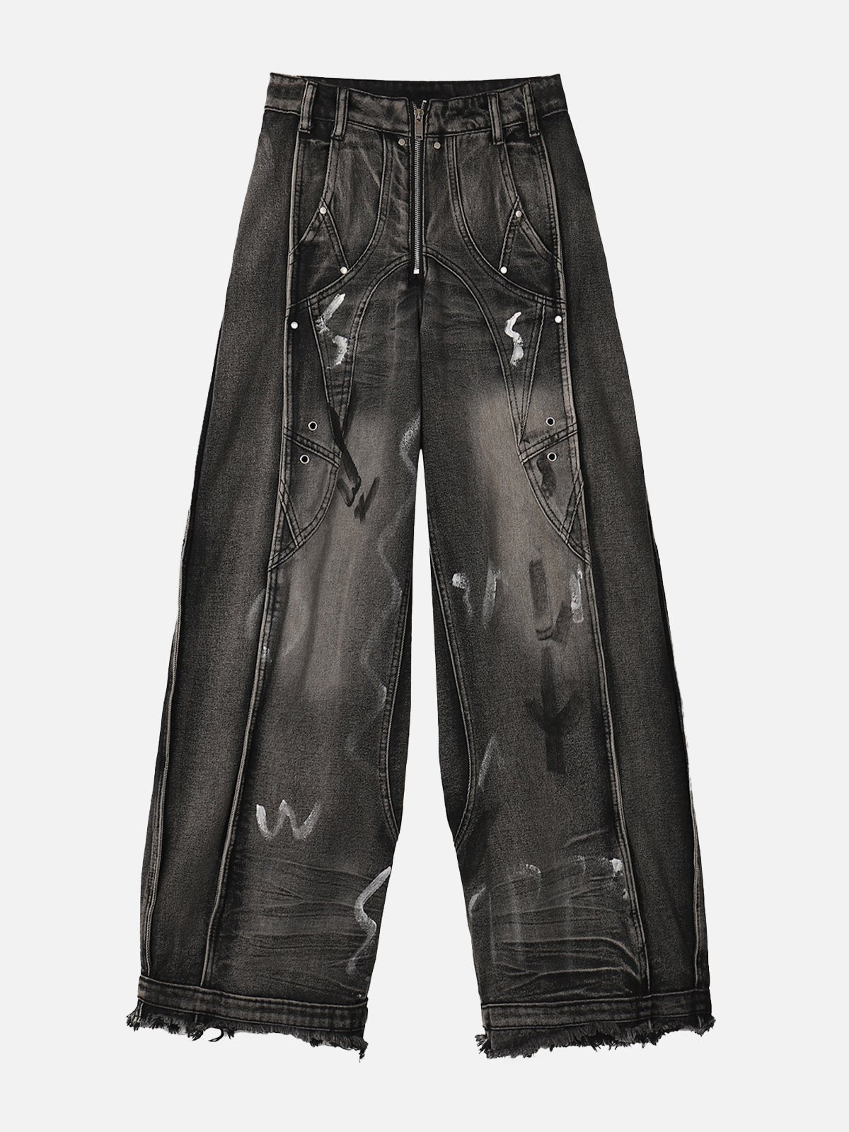 NEV Deconstructive Design Graffiti Print Jeans