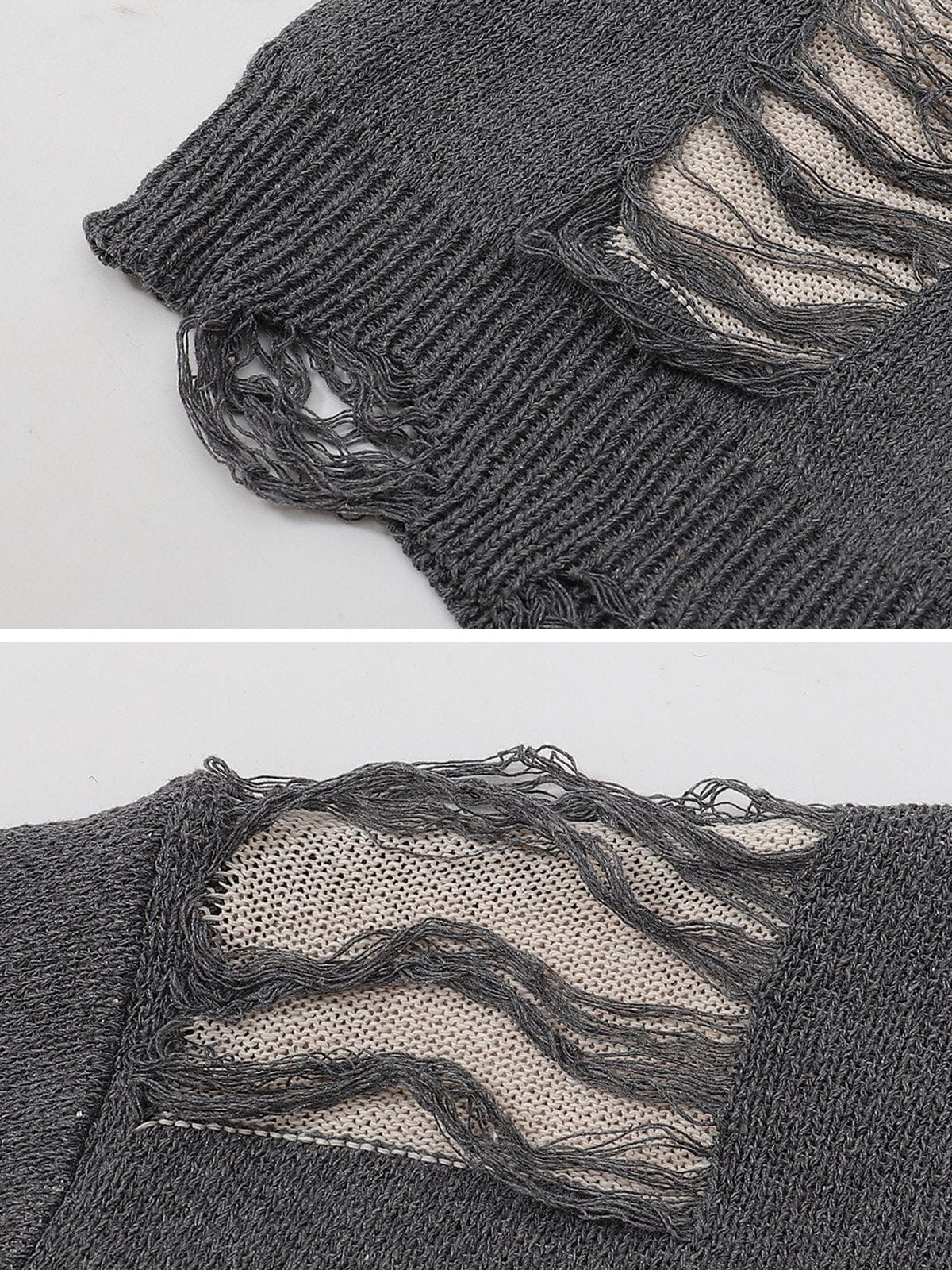NEV Irregular Double Layer Ripped Sweater