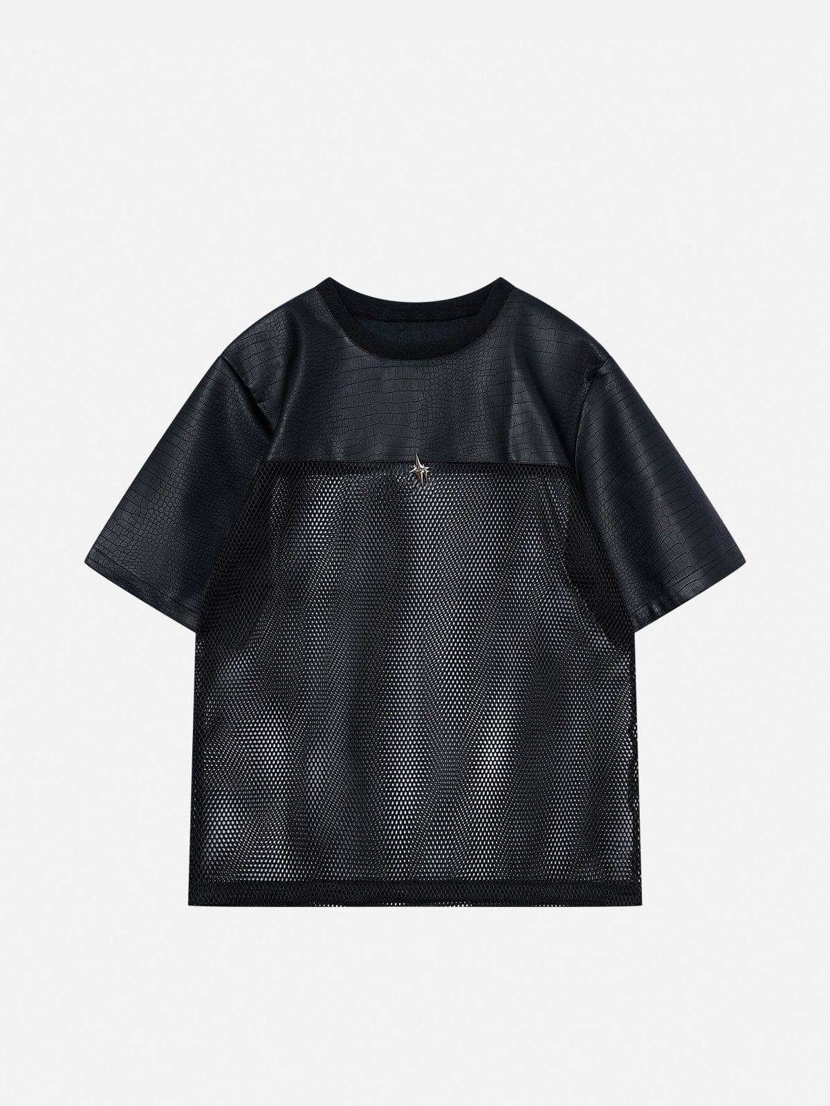 NEV Faux Leather Mesh Patchwork Tee