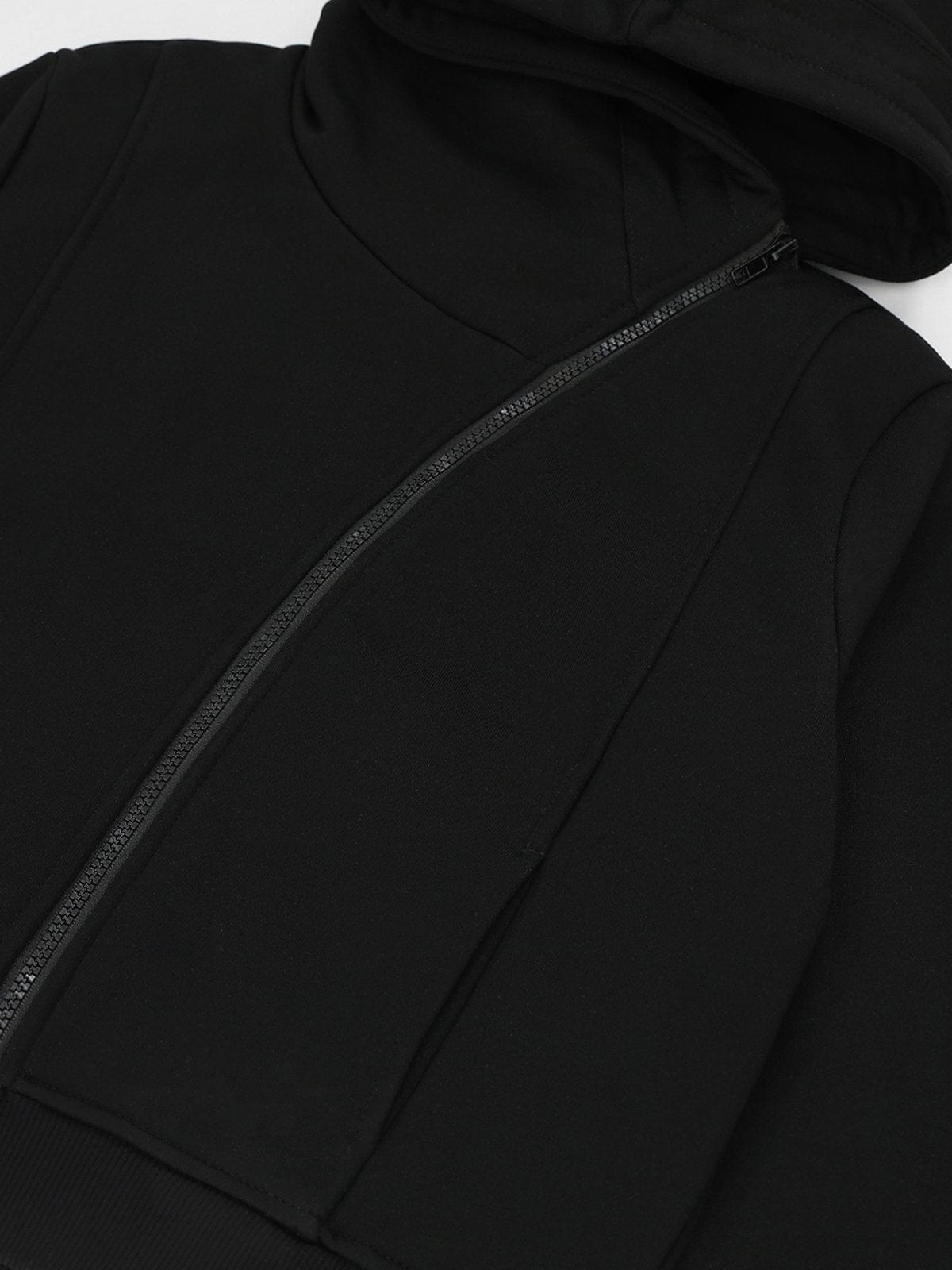 NEV Cropped Slant Zip Up Hoodie