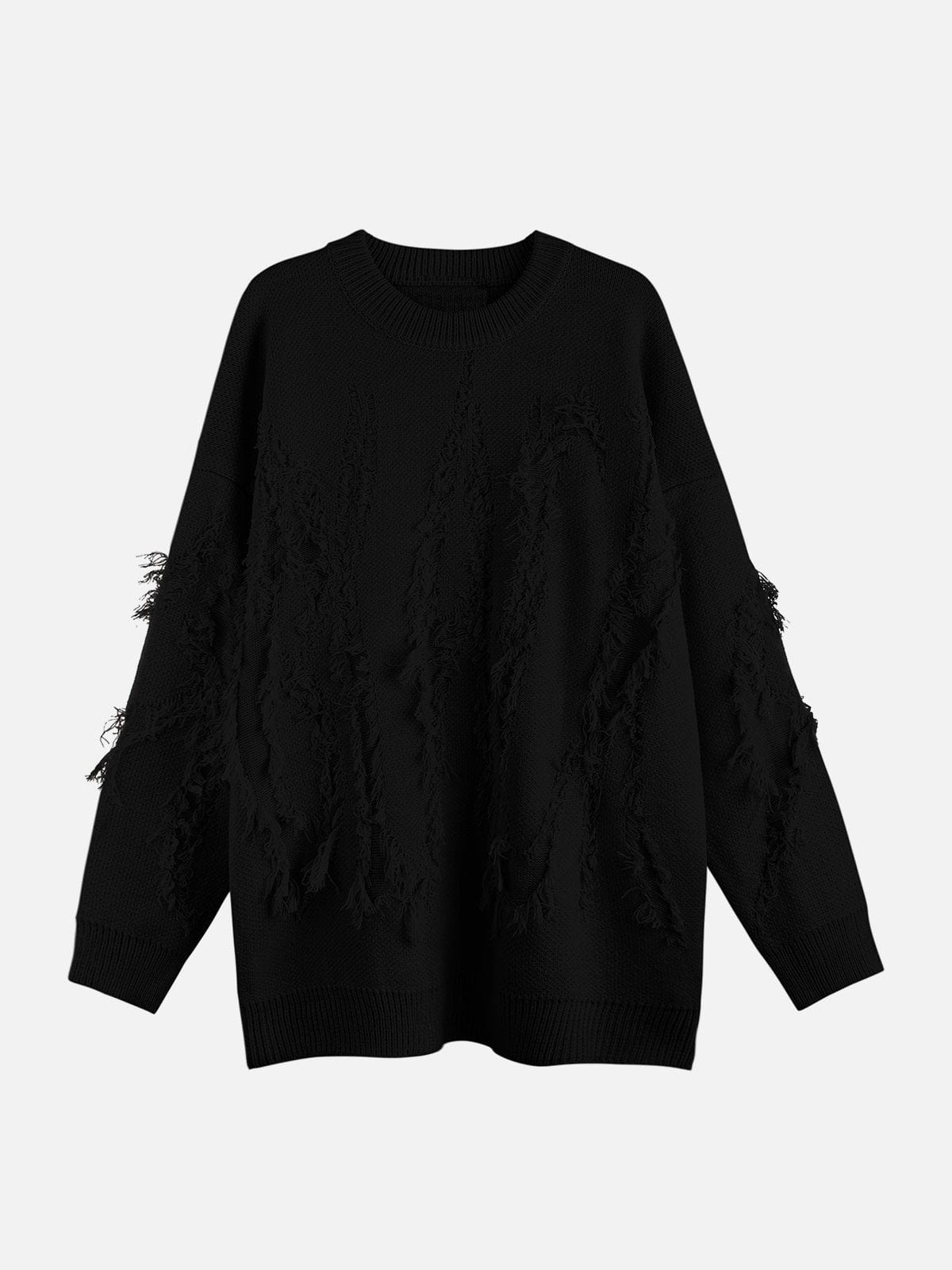 NEV  Scratched Irregular Tassels Sweater