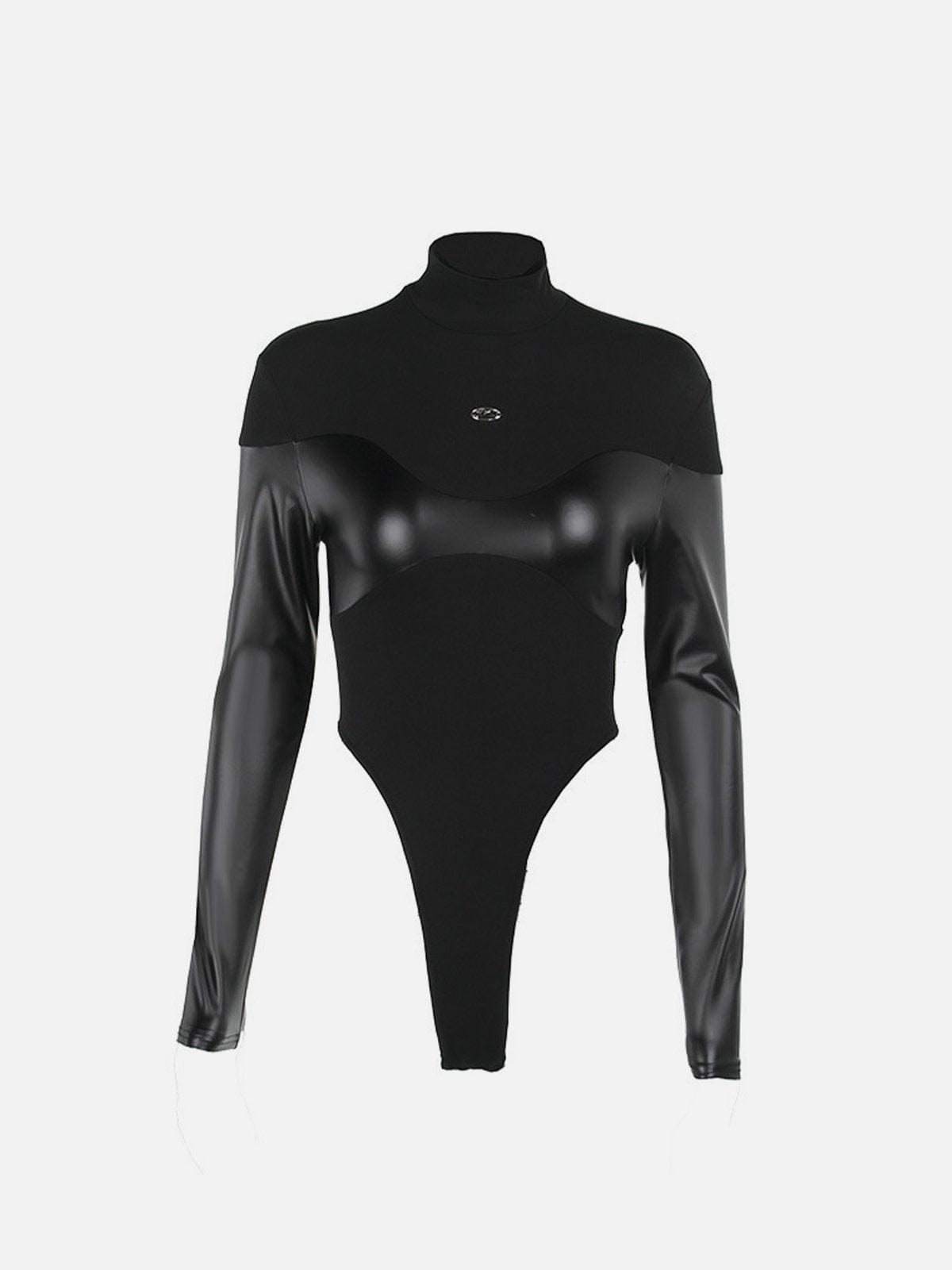 NEV PU Material Patchwork Bodysuit