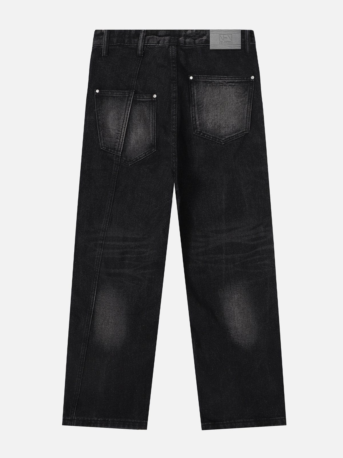 NEV Washed Deconstructed Straight-Leg Jeans