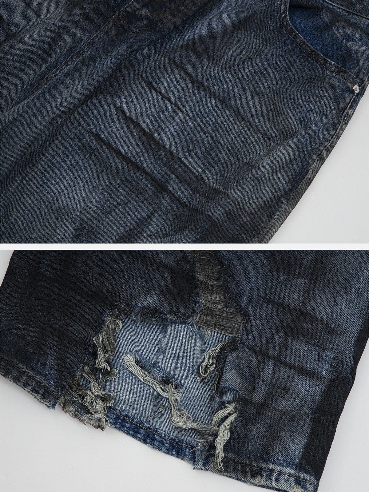 NEV Irregular Holes Pleated Jeans