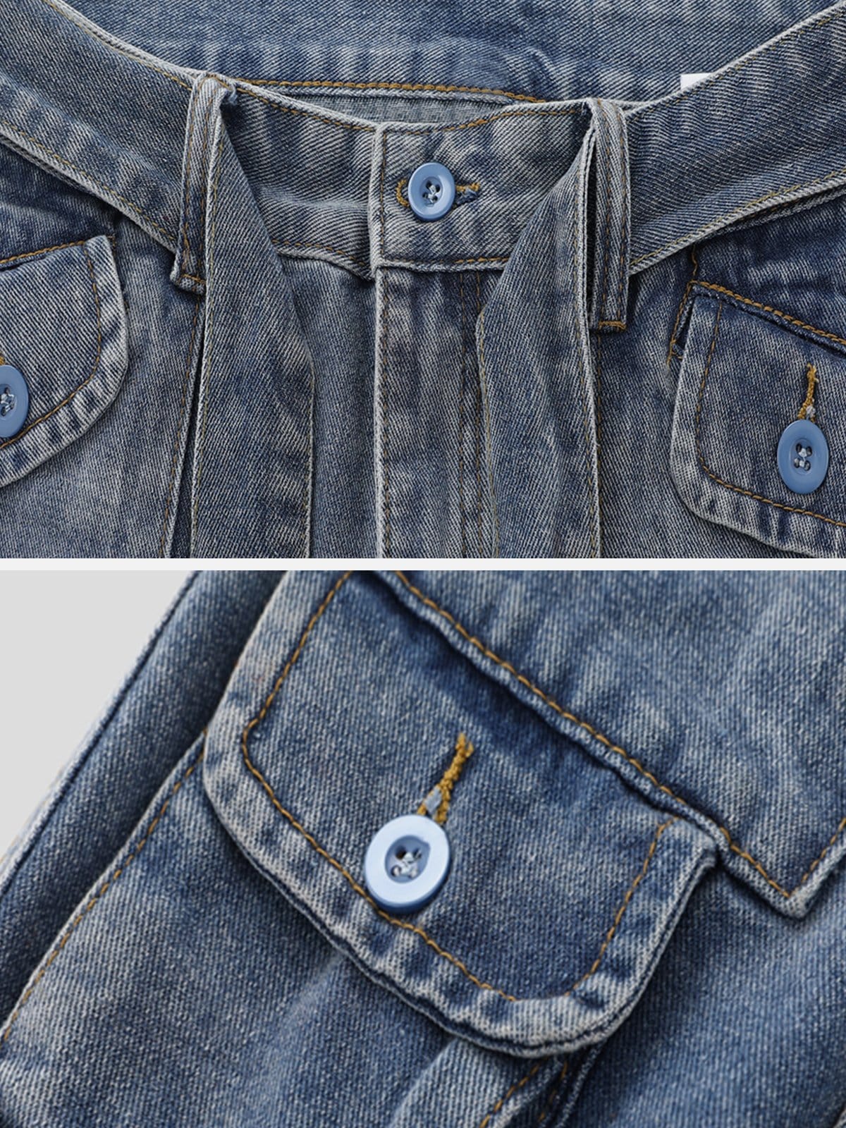 NEV Buttoned Multi-Pocket Belt Jeans