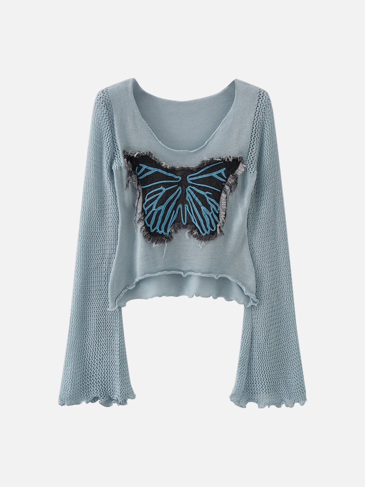 NEV Butterfly Applique Flared Sleeve Crop Top