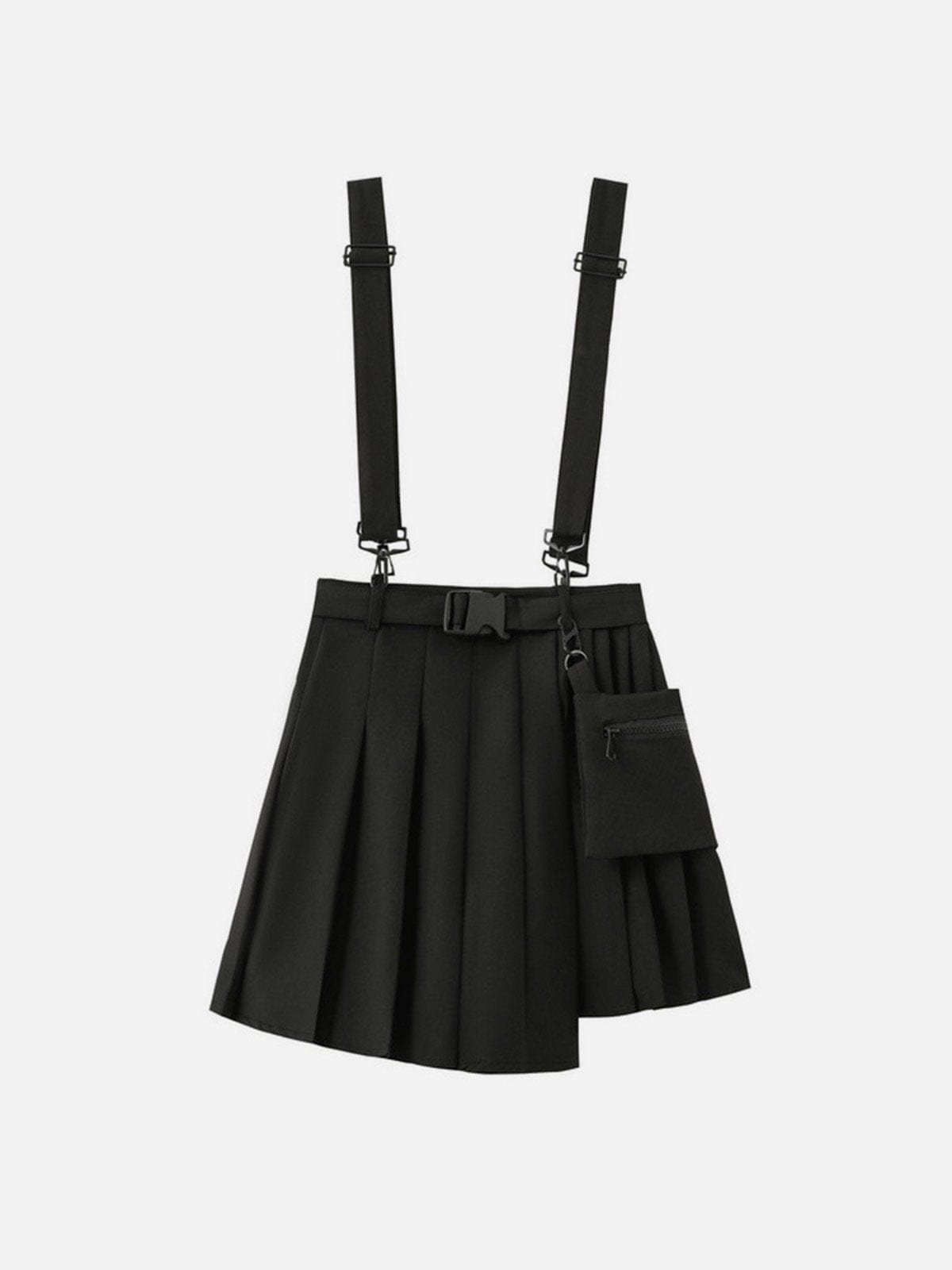 NEV Button Pleated Suspender Skirt