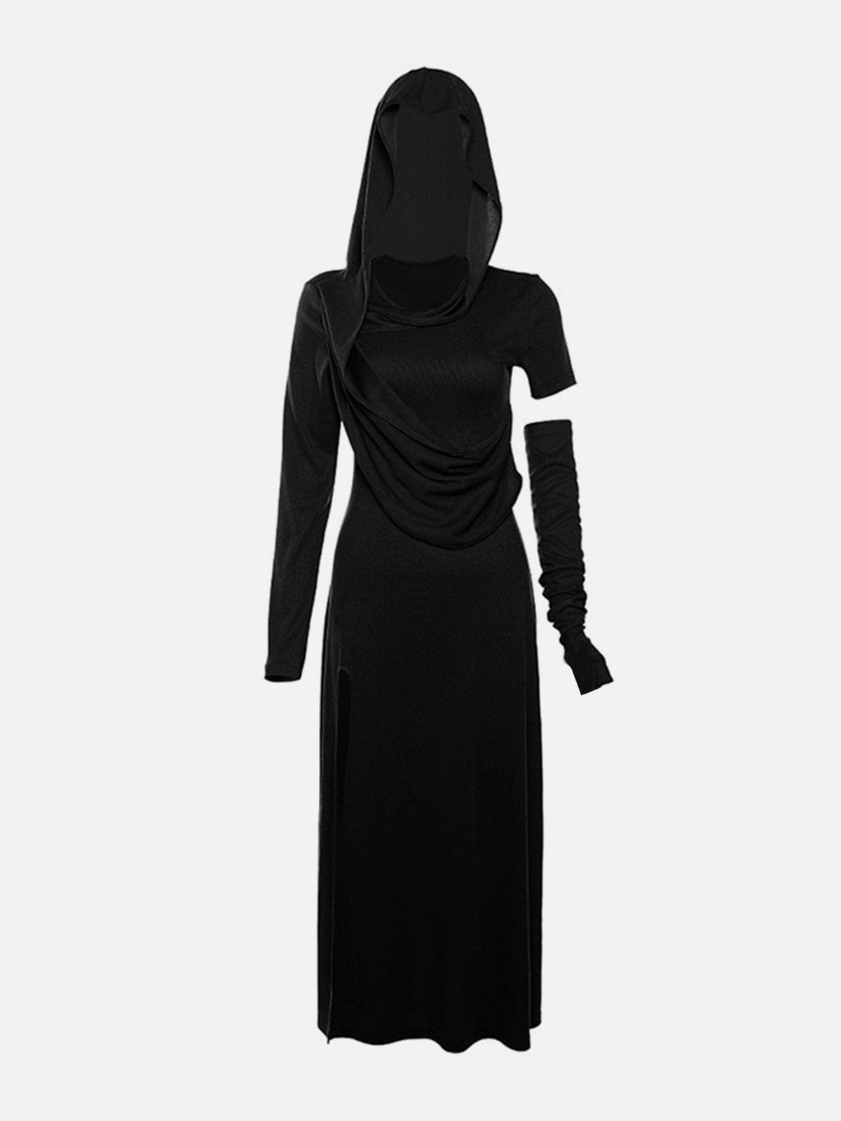 NEV Hooded Long Sleeve Slit Dress