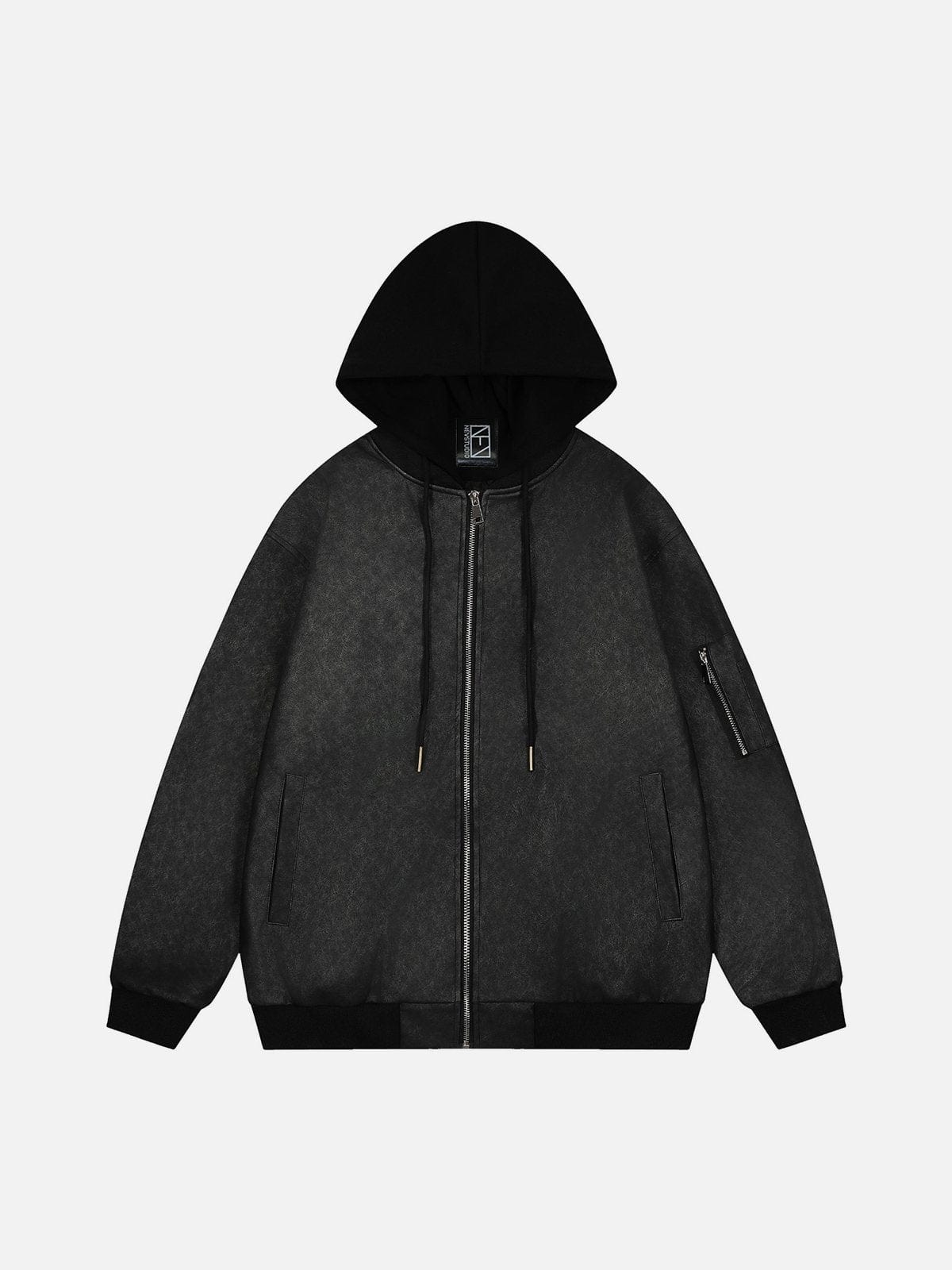 NEV Faux Leather Patchwork Hoodie