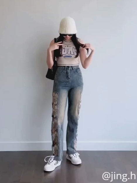 NEV Butterfly Leg Cutout Jeans