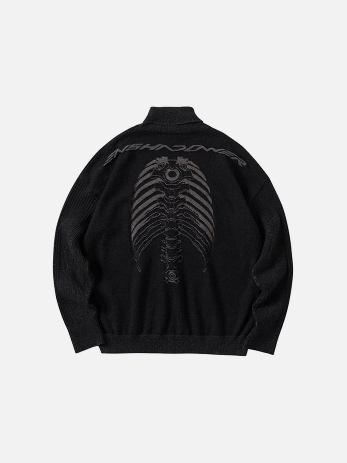 NEV Dark Mechanical Skeleton Print Knitted Sweater